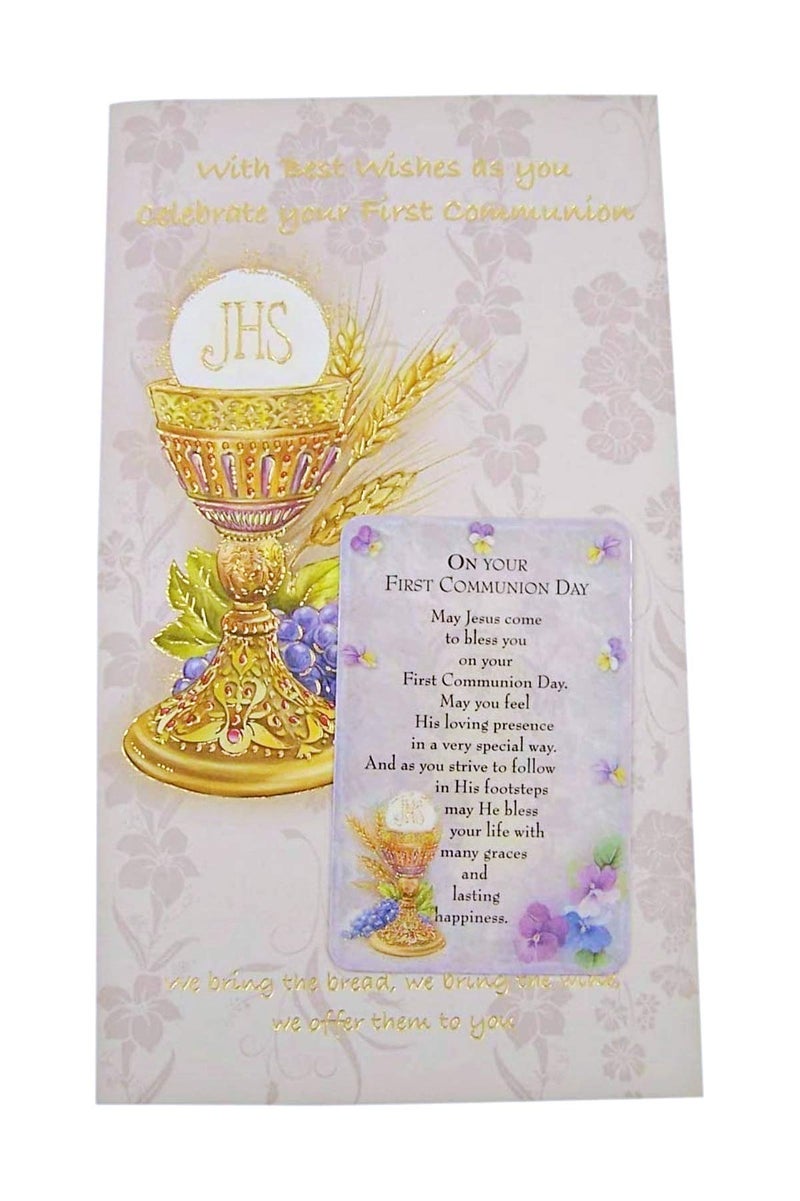 Needzo First Communion Greeting Card with Keepsake Prayer Card, 7 1/2 Inch (Chalice) - Image 1